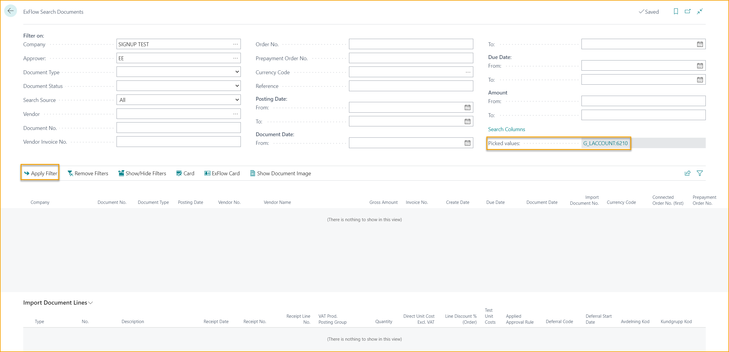 ExFlow Search Documents - Search Columns