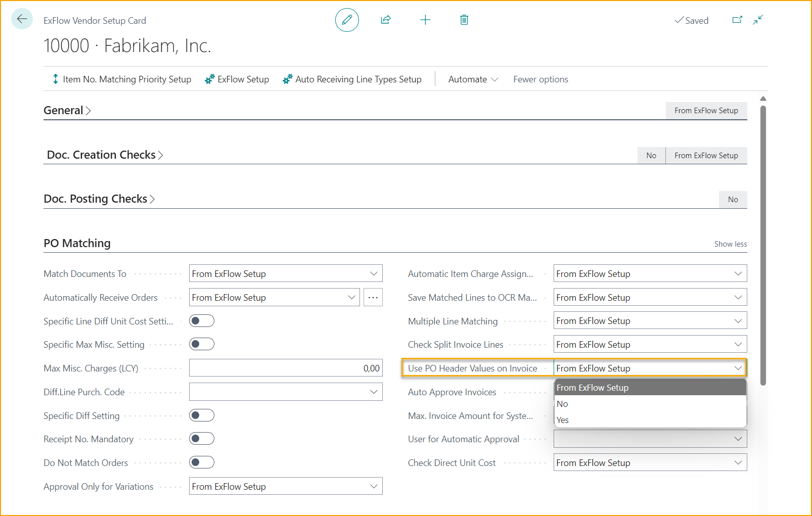 Copy Purchase Order Header – Vendor-setup-card