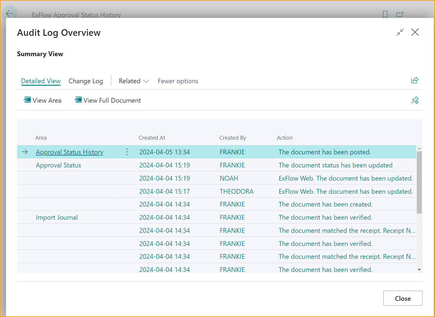 View – Audit Log Overview