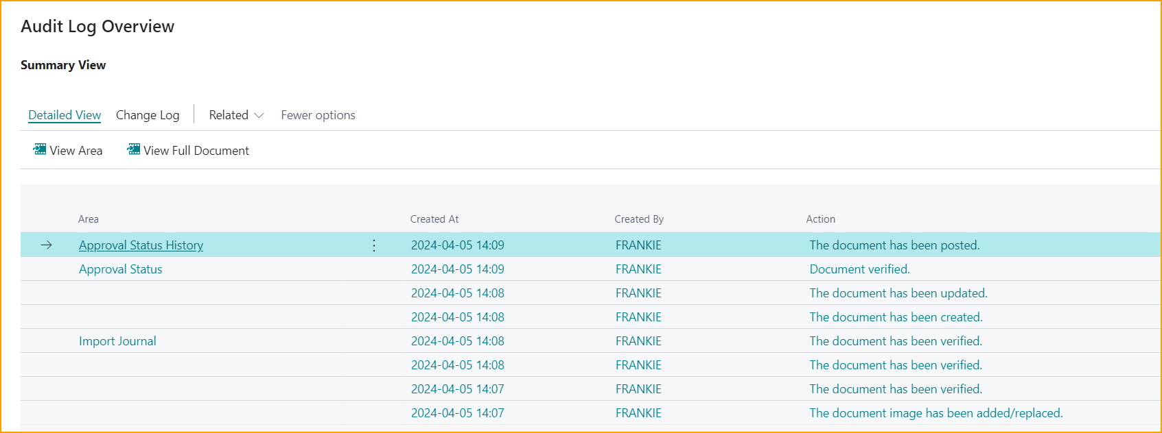 View – Audit Log Overview