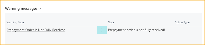 ExFlow Import Journal - Warning message for partially matched 100% prepayment orders