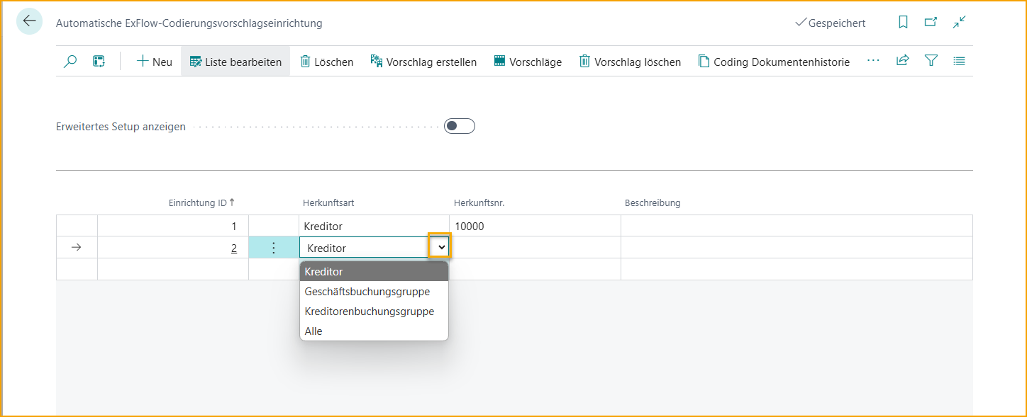 ExFlow Codierungsvorschläge-Einrichtung