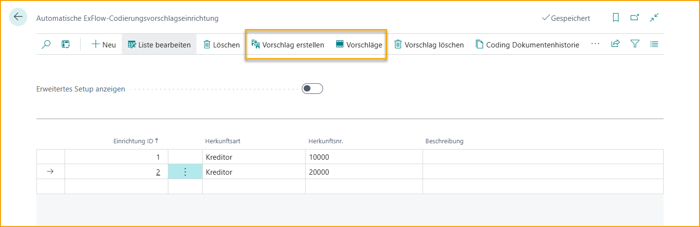 ExFlow Codierungsvorschläge-Einrichtung