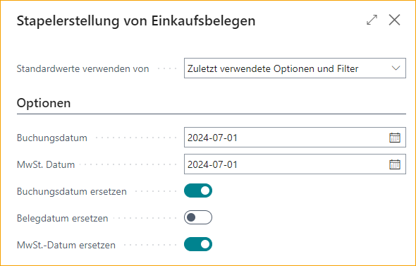 Batch-Erstellung von Einkaufsdokumenten