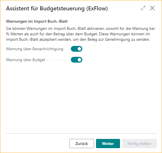 ExFlow Budget Control Wizard