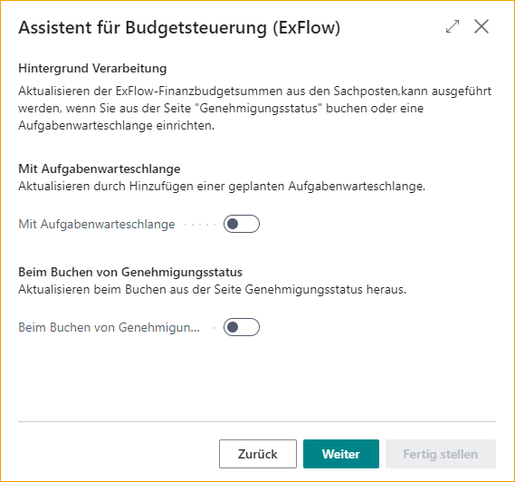 ExFlow Budget Control Wizard