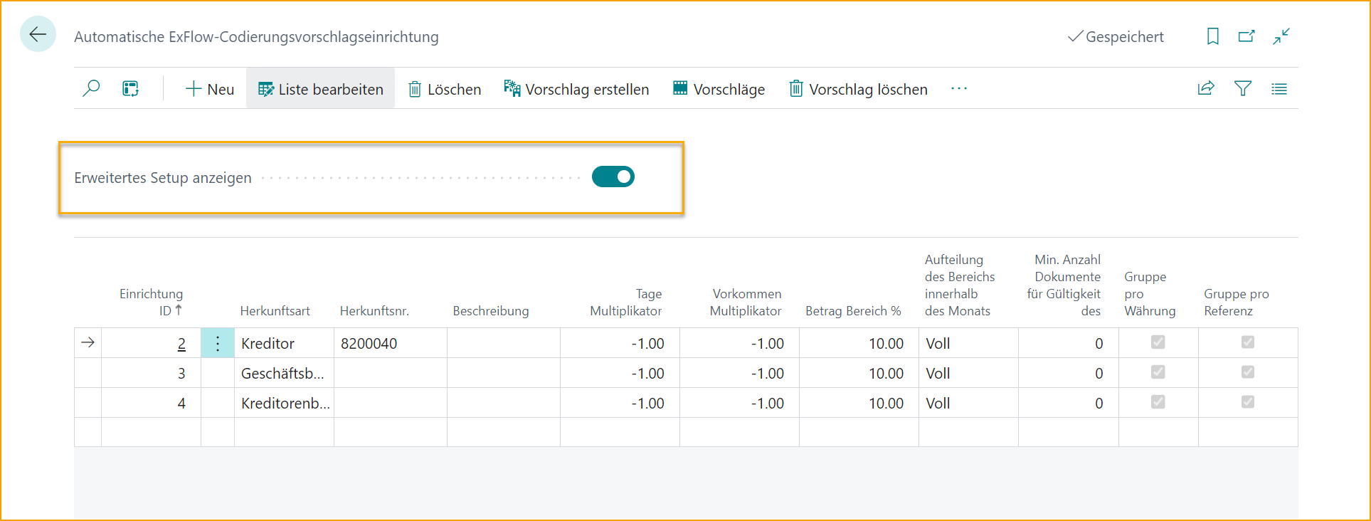 ExFlow Kodierungsvorschlag Einrichtung