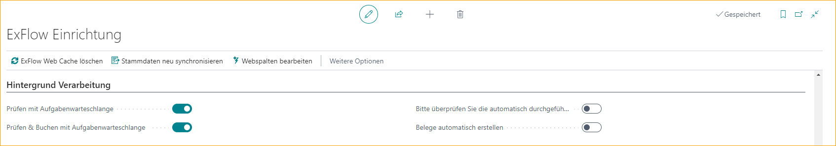 ExFlow Einrichtung - Hintergrundverarbeitung - Überprüfen &amp; Buchen mit Job-Warteschlange