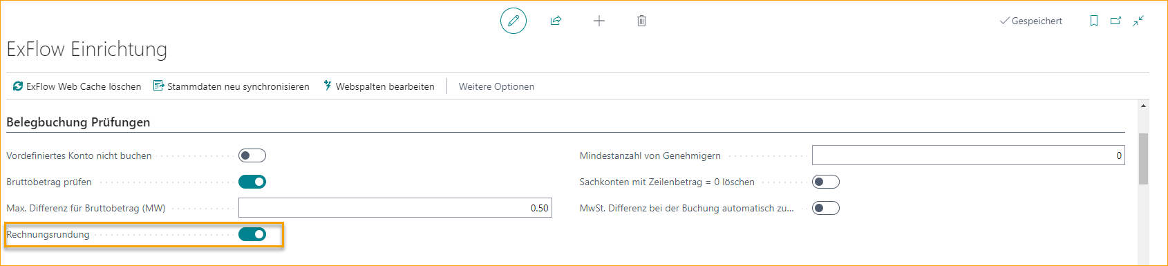 ExFlow Einrichtung - Dokumentenbuchungsprüfungen - Rechnungsrundung