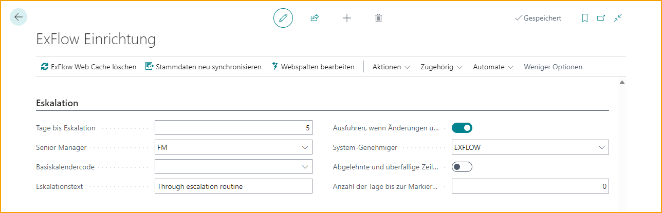 ExFlow-Einrichtung - Eskalation