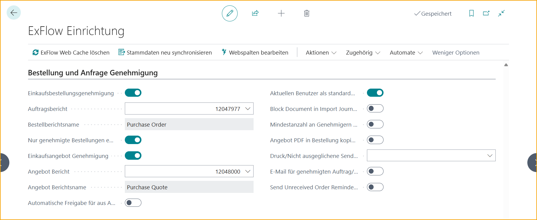 ExFlow Setup - Bestell- und Angebotsgenehmigung