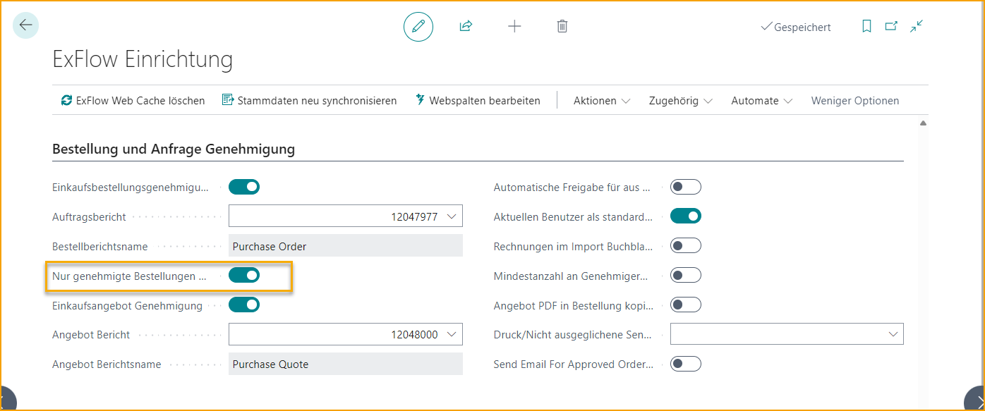 ExFlow Setup - Bestell- und Angebotsgenehmigung