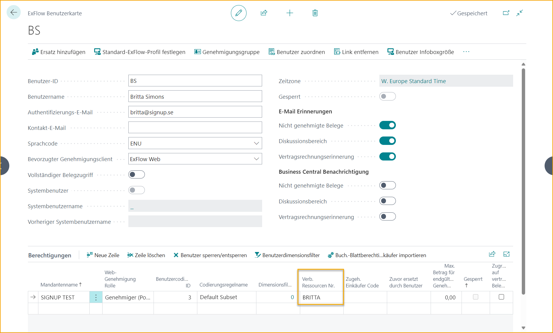 ExFlow Benutzer - Ressource