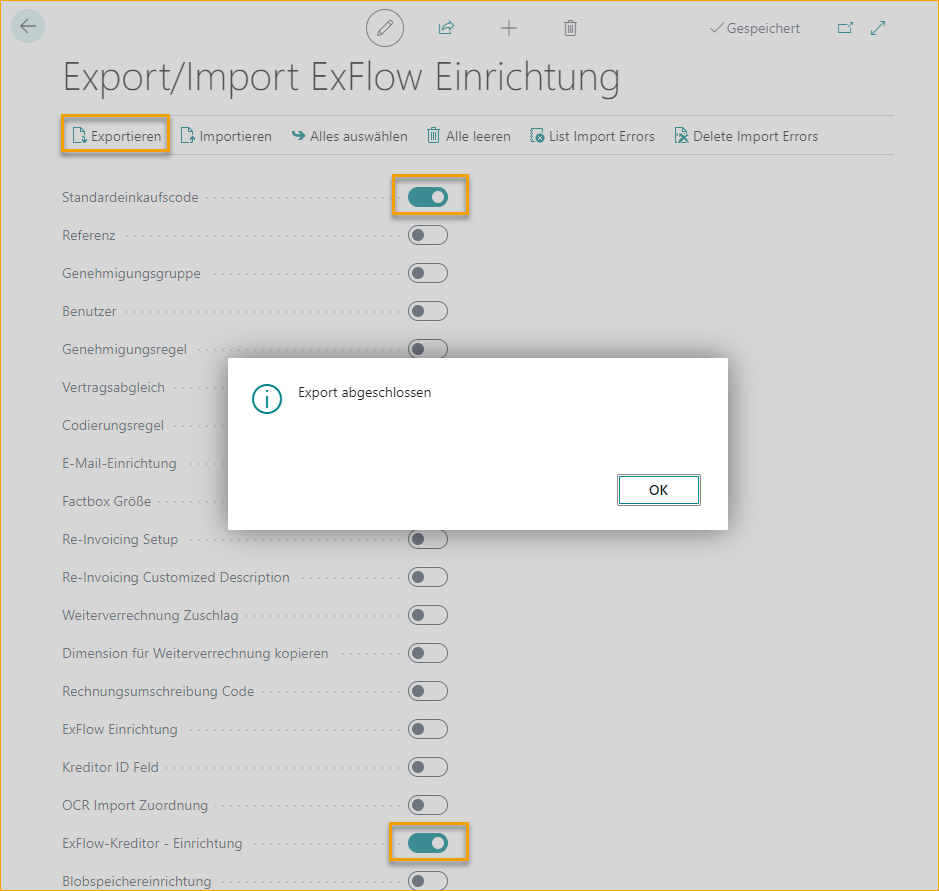 Export/Import Setup