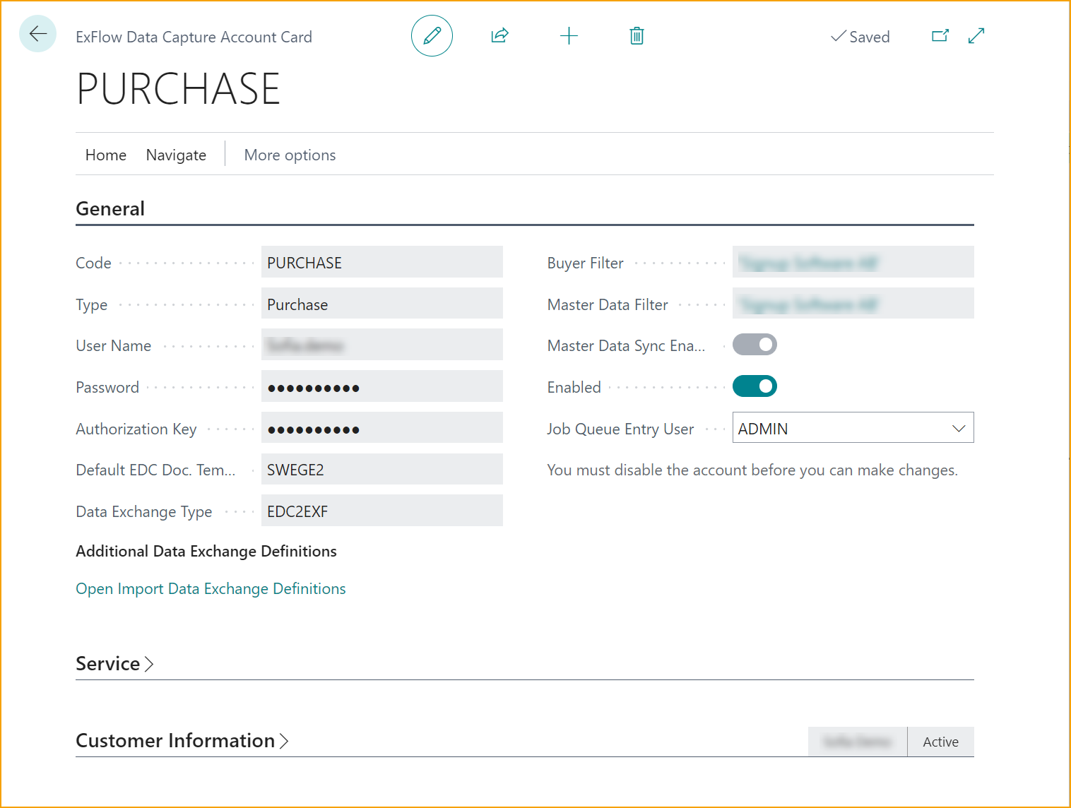 Erste-Schritte-Assistent – ExFlow Data Capture-Konto