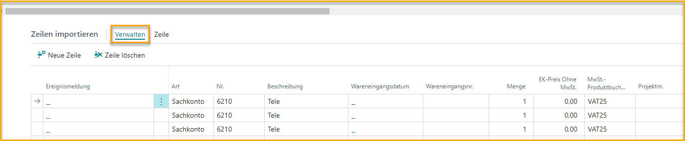 ExFlow Import Journal -- Importzeilen