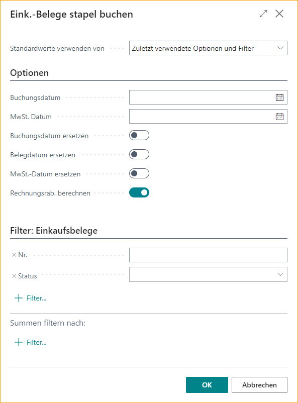 Einkaufsdokumente stapelweise buchen