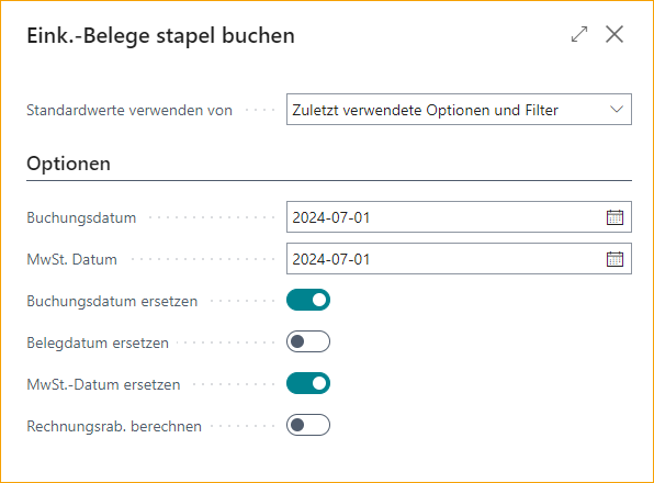 Einkaufsdokumente stapelweise buchen