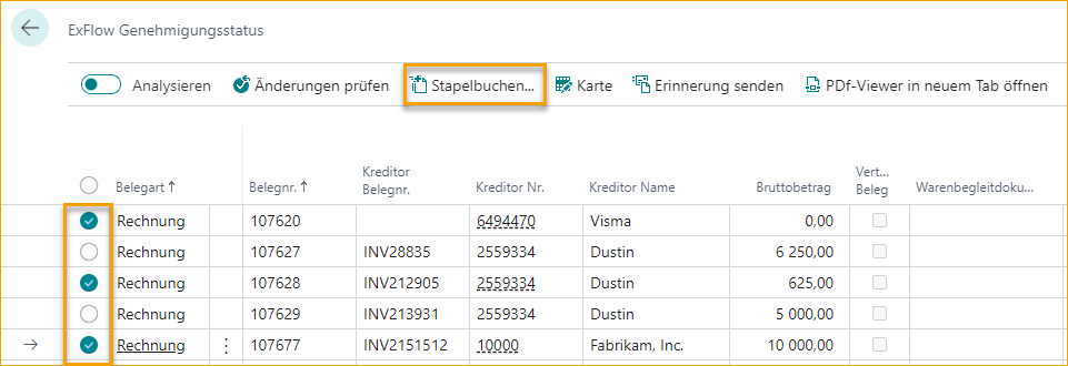 Mehrere Dokumente auswählen und buchen