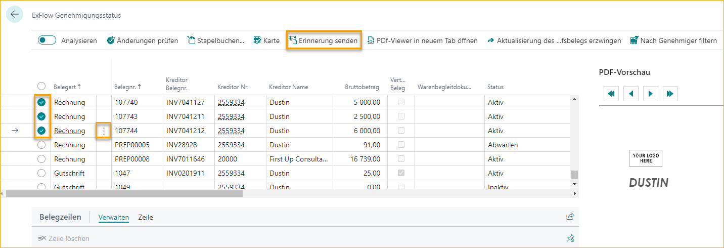 ExFlow Genehmigungsstatus - Erinnerung senden