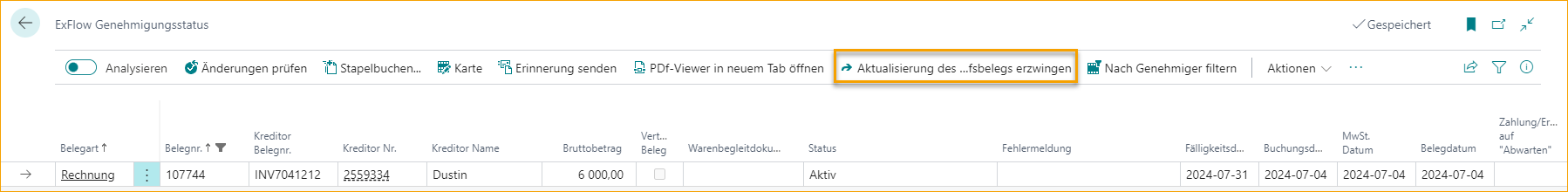 ExFlow Genehmigungsstatus - Erzwungene Aktualisierung des Einkaufsdokuments