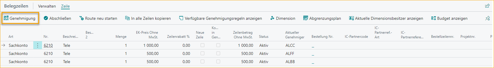 ExFlow Genehmigungsstatus - Dokumentzeilen