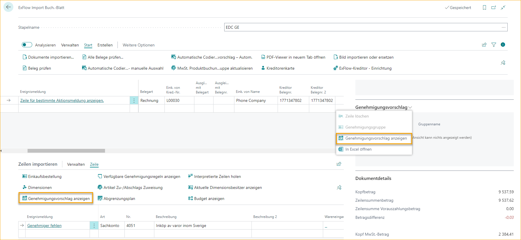 ExFlow Import Journal - Import Lines