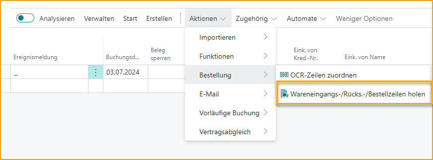 ExFlow Import Journal - Get Receipt/Return Shpmt./Order Lines