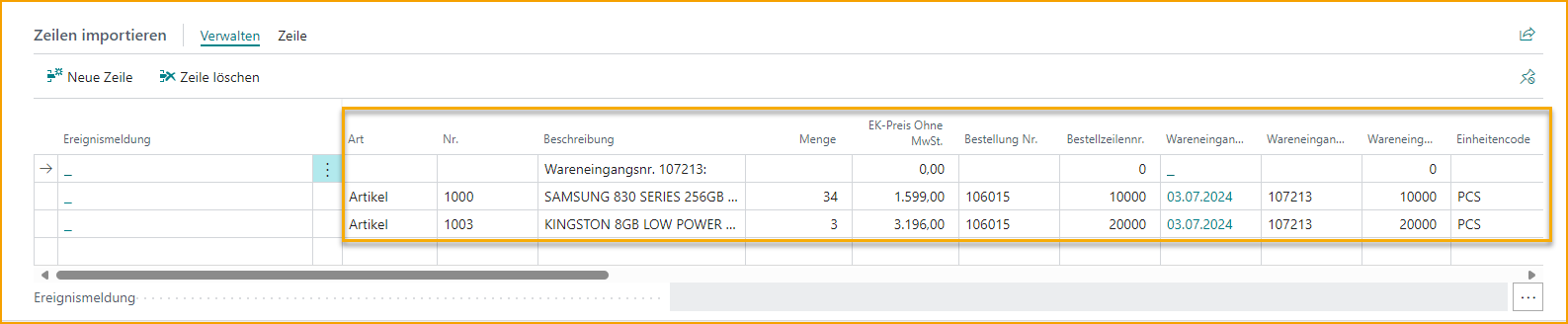 ExFlow Import Journal - Import Lines