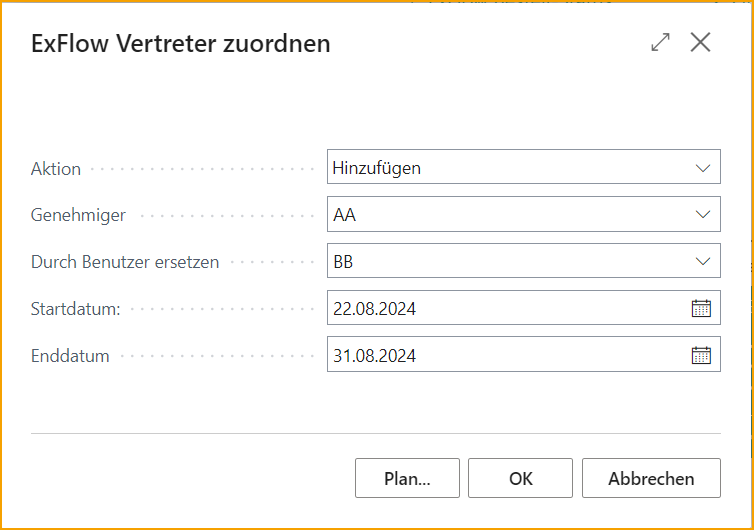 Bericht - ExFlow Stellvertreter zuweisen