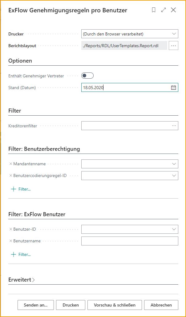 Bericht - ExFlow Genehmigungsregeln pro Benutzer