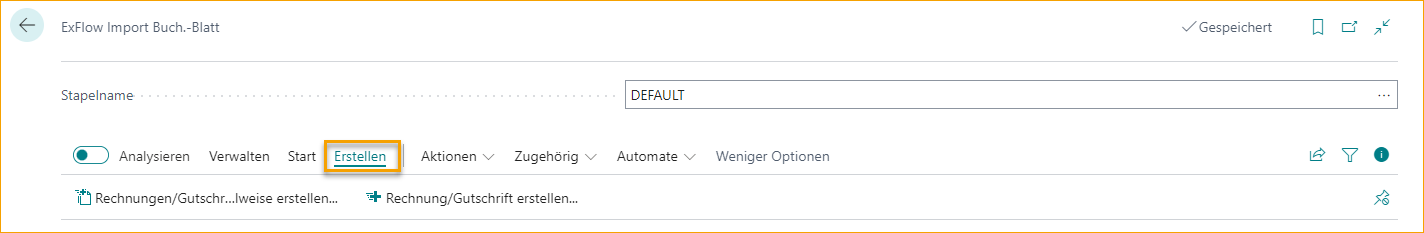 ExFlow Import Journal - Erstellen