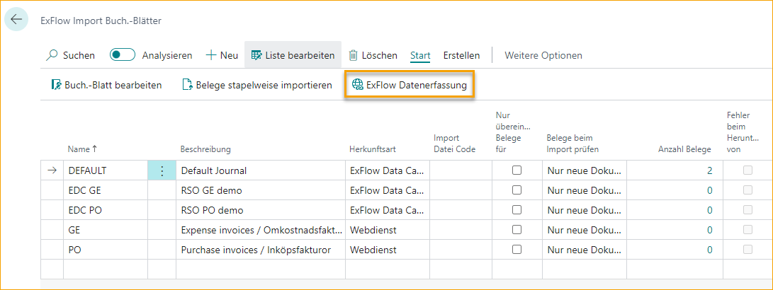 ExFlow Import Journals - ExFlow Datenerfassung