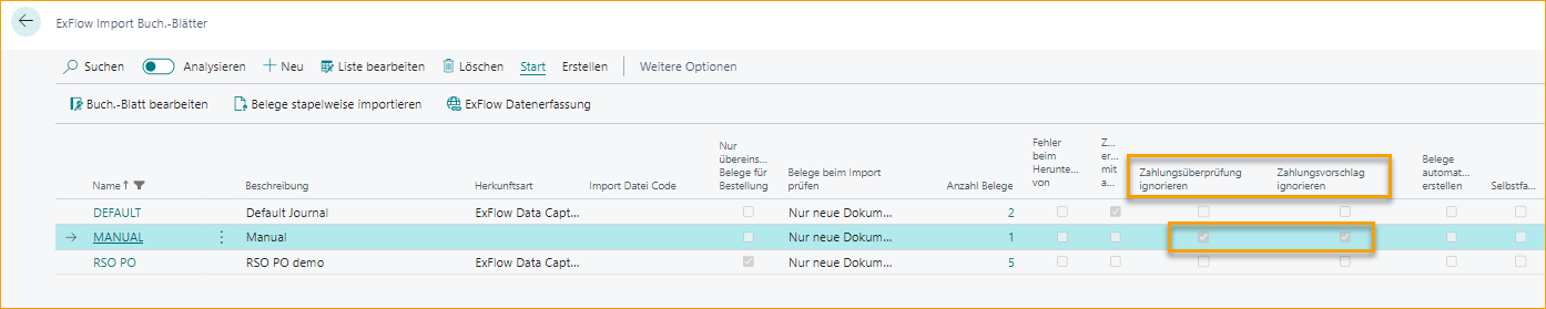 ExFlow Import Journals - Ignore Payment Validation and Ignore Payment Suggestion