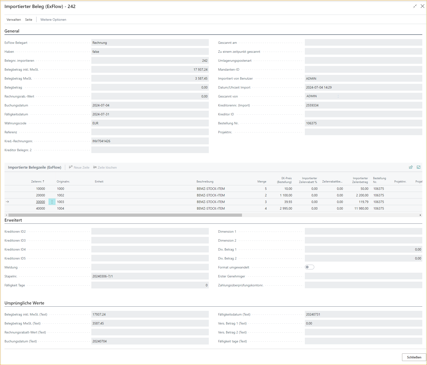 ExFlow importiertes Dokument