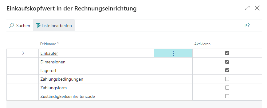 Kopieren von Bestellkopfwerten – Einrichtung