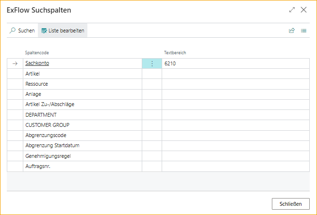 ExFlow Suchspalten