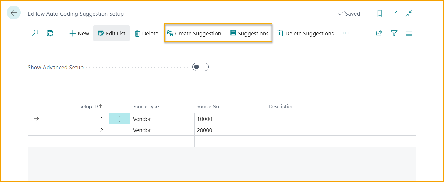 Configuración de Sugerencia de Codificación de ExFlow