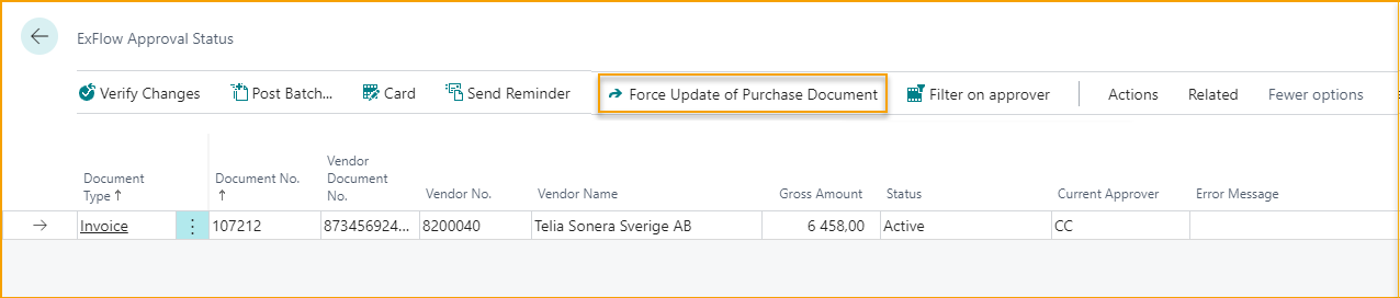 Estado de Aprobación de ExFlow - Forzar Actualización del Documento de Compra